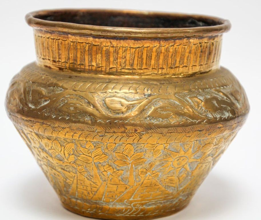 Middle Eastern Islamic Brass Bowl with Egyptian Scene