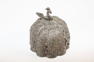 Antique Mughal Silver Chased Collectible Box Trinket Pandan Box, North India