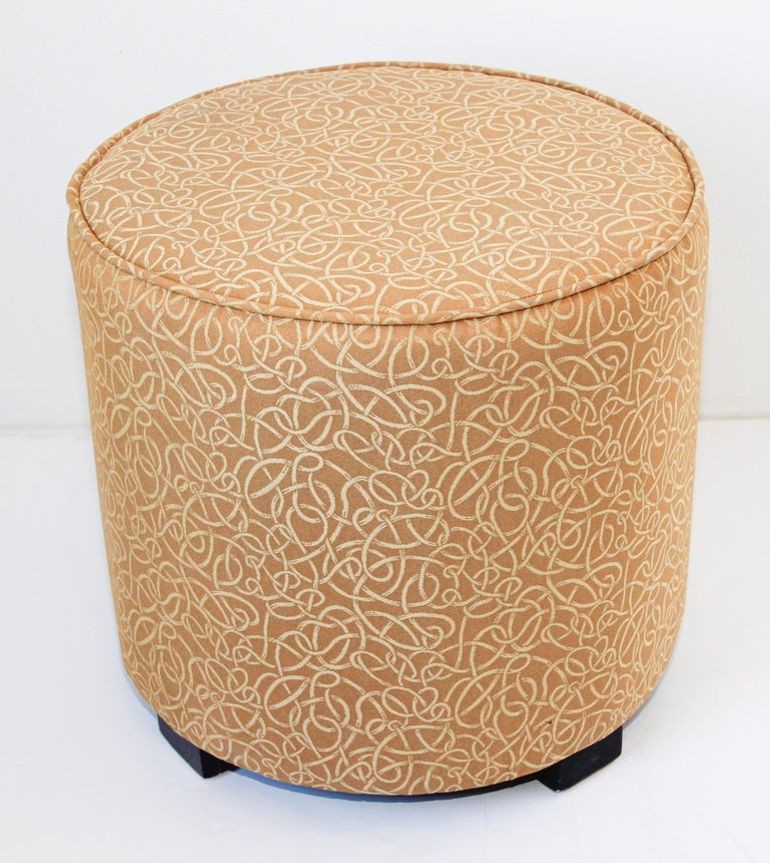 Moroccan Art Deco Style Pouf Upholstered in Gold Fabric Stool