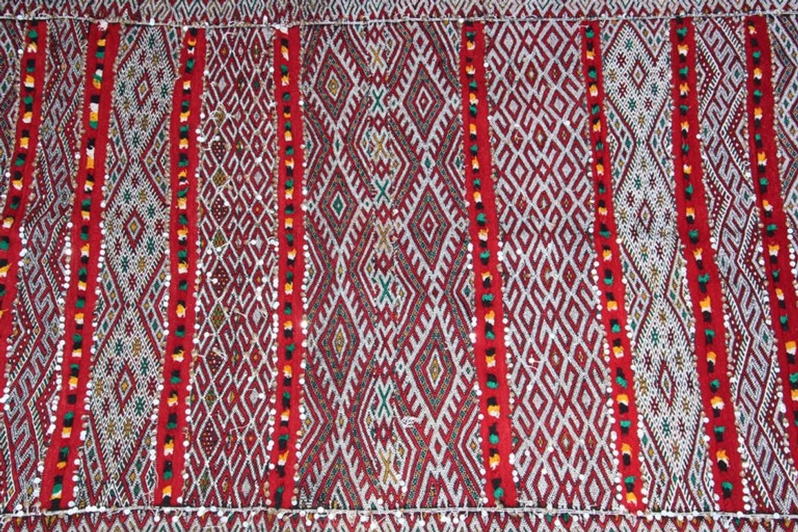 1960s Moroccan Vintage Berber Textile with Sequins North Africa, Handira