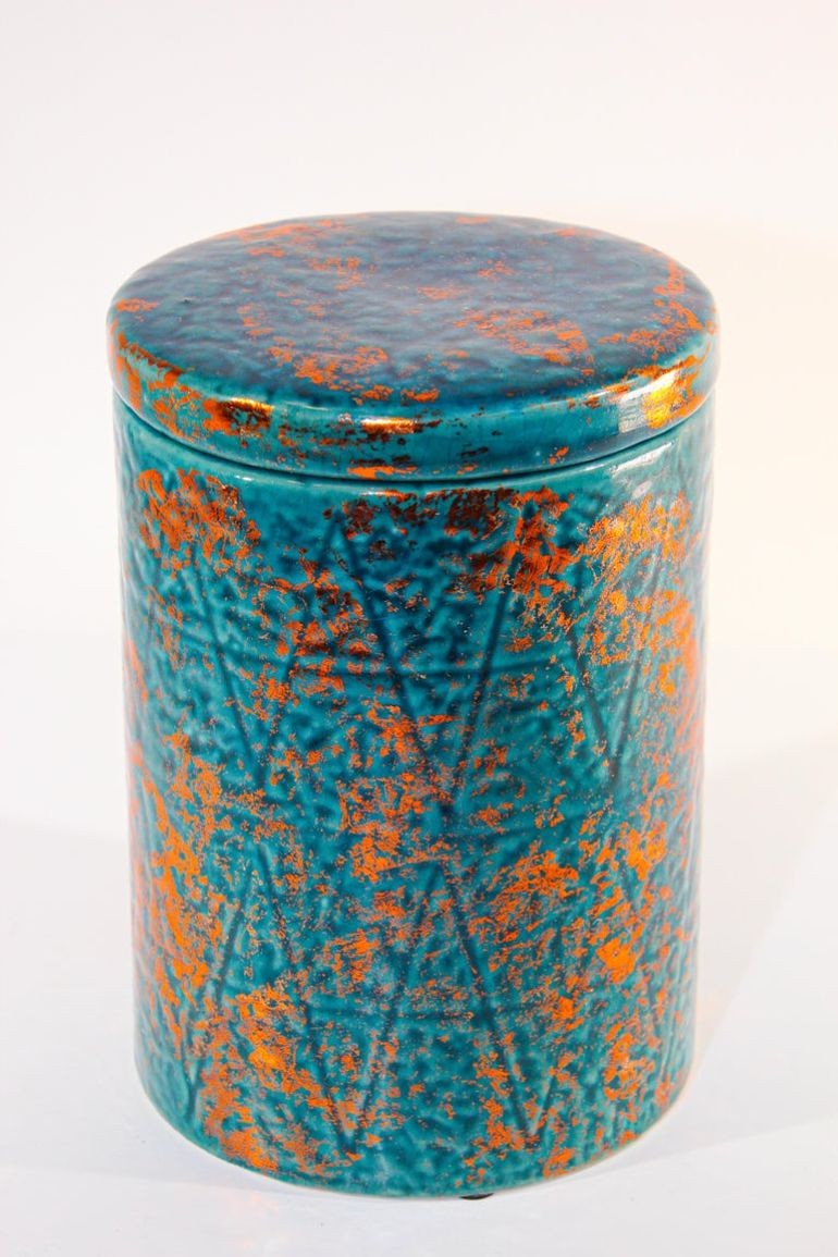 Moroccan Ceramic Blue and Copper Urn with Lid