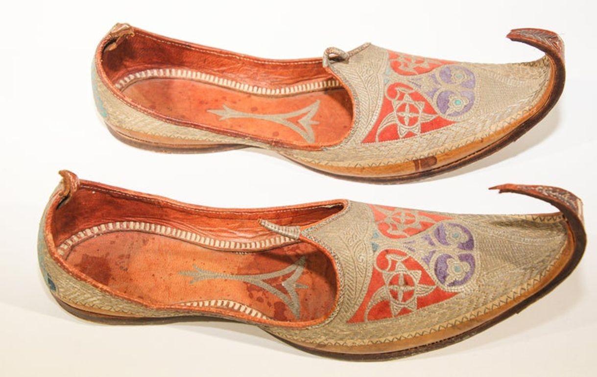 Antique Leather Mughal Shoes with Gold Embroidered