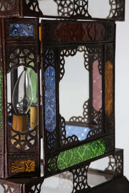 Moroccan Handcrafted Metal and Glass Lantern, Bohemian Style, 1980