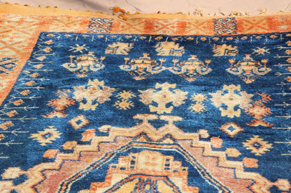 1960s Vintage Moroccan Tribal Rug by Berber Artisans, Indigo & Orange