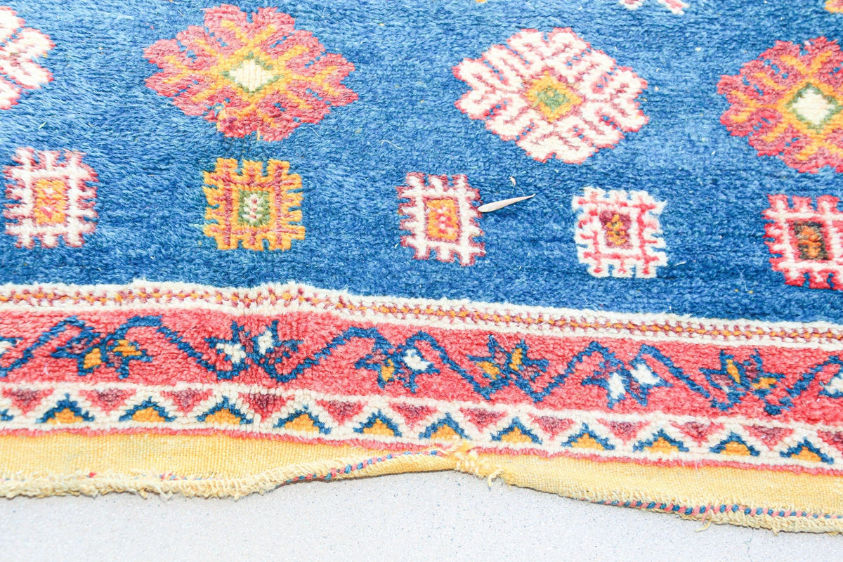 1960s Moroccan Berber Rug in Royal Blue, Pink and Orange Colors