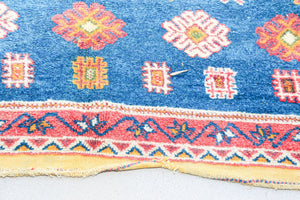 1960s Moroccan Berber Rug in Royal Blue, Pink and Orange Colors