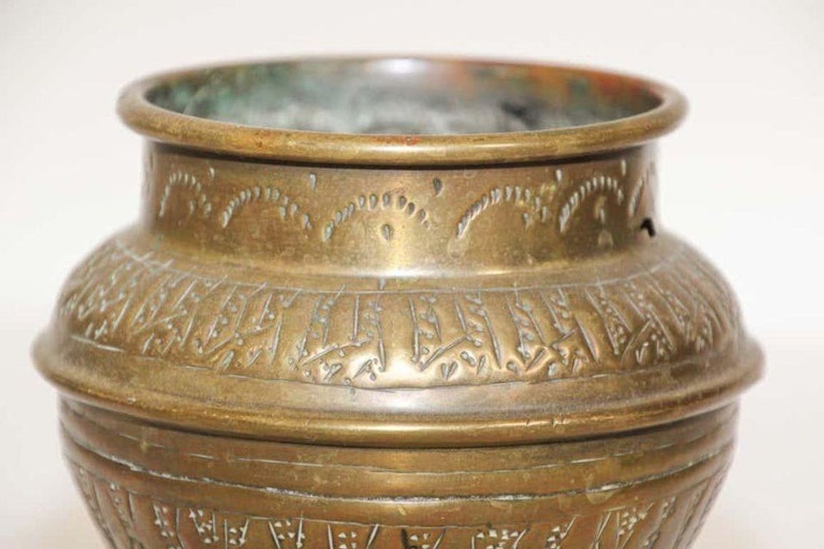 Moorish Hand-Etched Metal Brass Pot