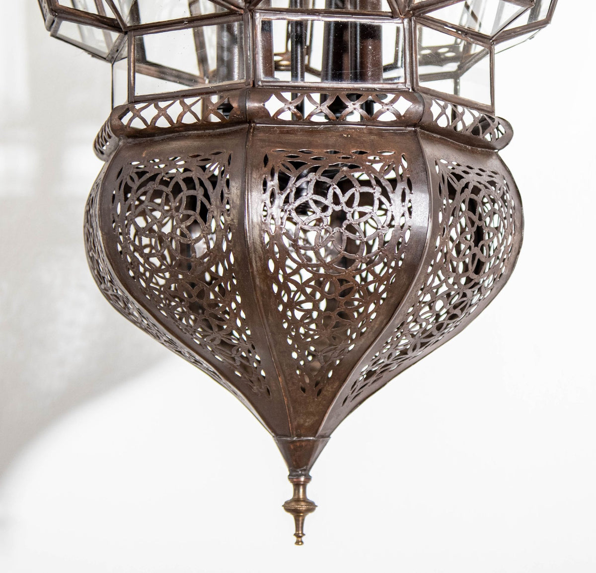 Moroccan Moorish Chandelier, Hand-Crafted Glass & Metal, Vintage 1980