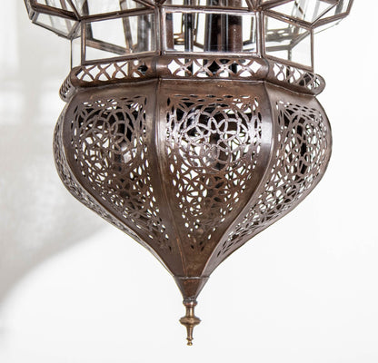 Moroccan Moorish Chandelier, Hand-Crafted Glass & Metal, Vintage 1980