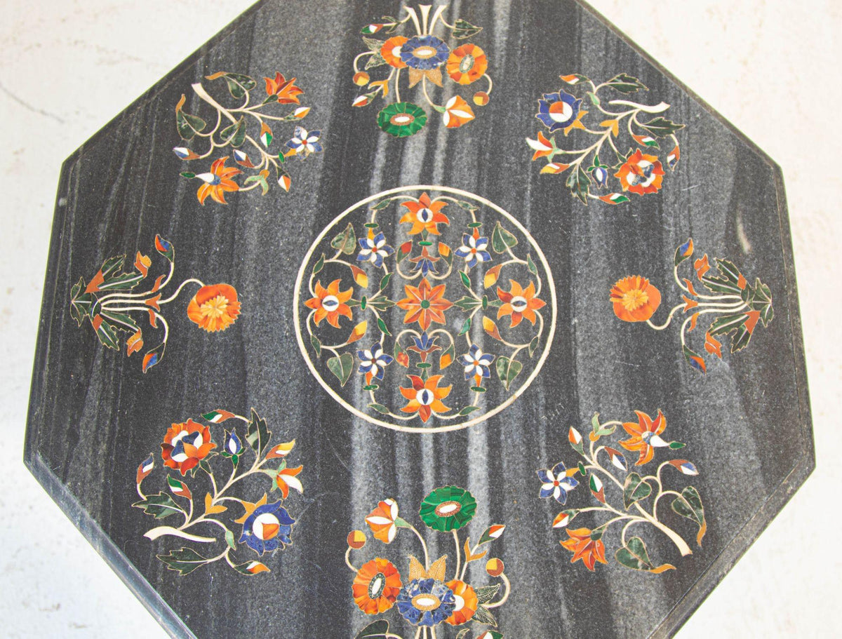 Mughal Rajasthani Black Marble Inlay Pietra Dura Table Top India — India