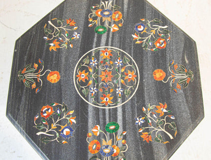 Mughal Rajasthani Black Marble Inlay Pietra Dura Table Top India — India