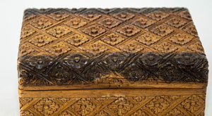 1960s Vintage Asian Large Hand Carved Wooden Humidor Footed Box