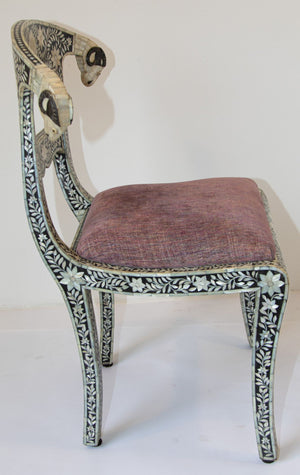 Anglo-Indian Mughal Mother of Pearl Inlaid Side Chair with Ram's Head 1 of 4