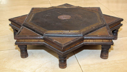 Indian Star Shape Wooden and Brass Low Coffee Table 1950s