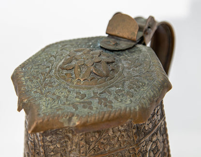 19th Century Antique Indo-Persian Copper Teapot with Floral Design