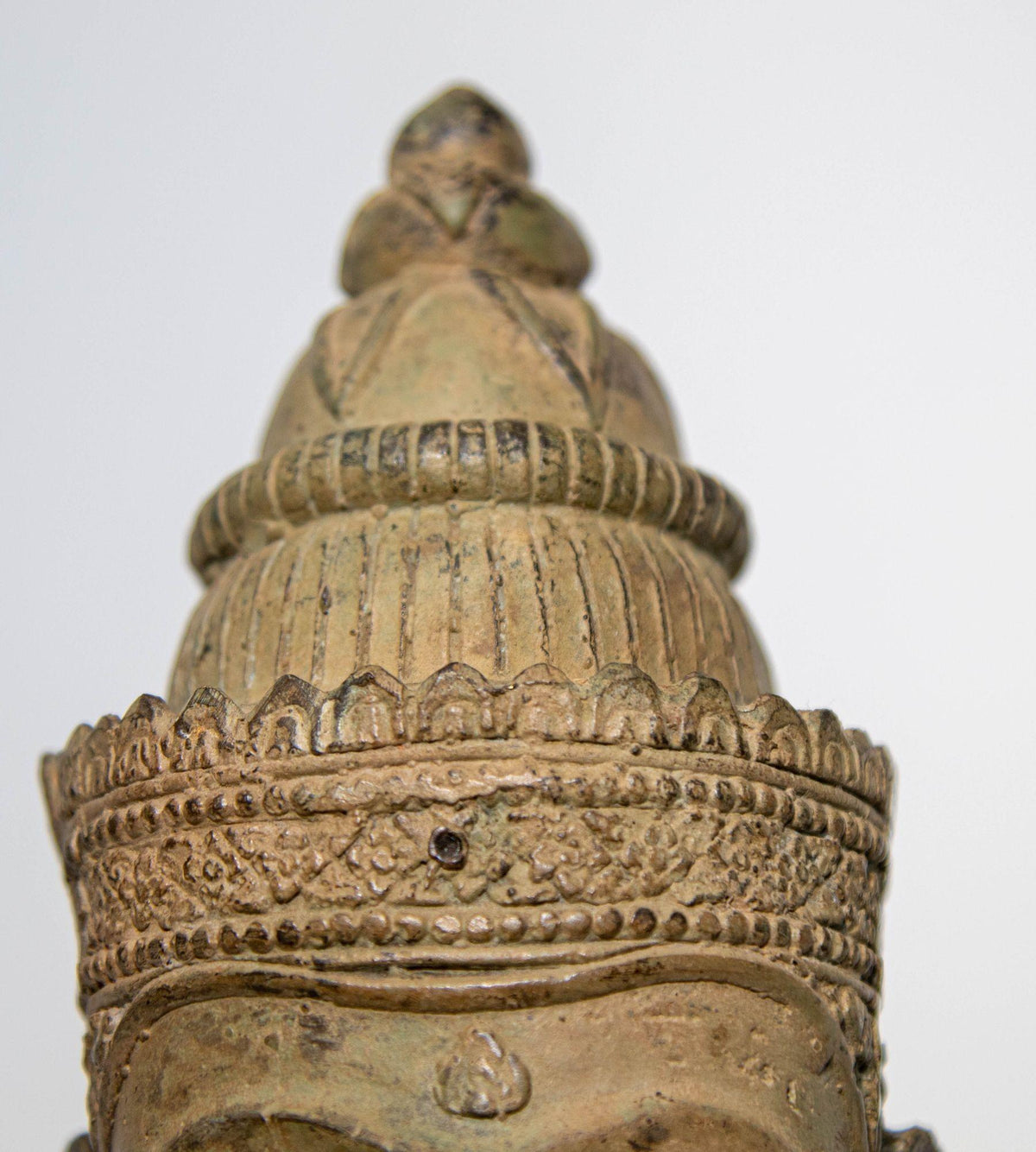 Cast Bronze Buddha Head Sculpture with Verdigris 19th C. — Thailand