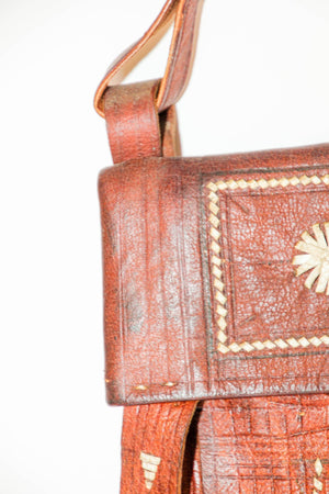 Moroccan Vintage Leather Handcrafted African Tuareg Bag with Fringes Wall Art