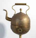 Antique Moroccan Brass Tea Kettle Pot on Stand 1930