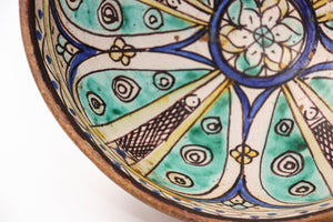 Antique 19th C. Moroccan Ceramic Bowl Polychrome Footed Dish Fez