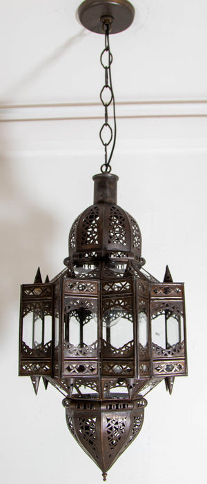 Moroccan Hanging Clear Glass Lantern in a Moorish Star Shape