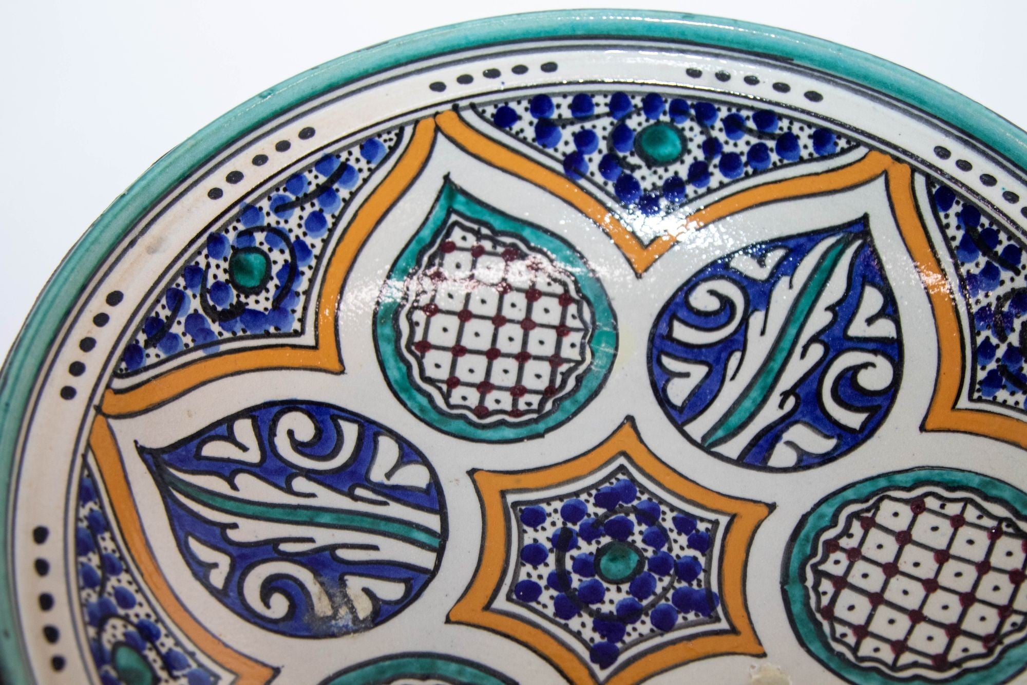 Moroccan Ceramic Bowl from Fez Antique from 1940's