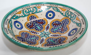 Antique Moroccan Ceramic Bowl from Fez 1940's Moorish Design