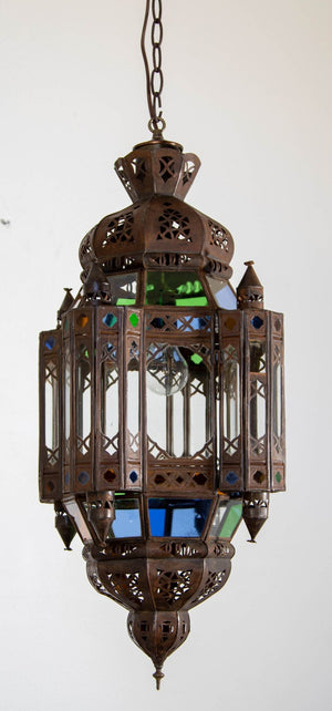 Vintage Moroccan Traditional Moorish Metal and Glass Lantern Ceiling Light