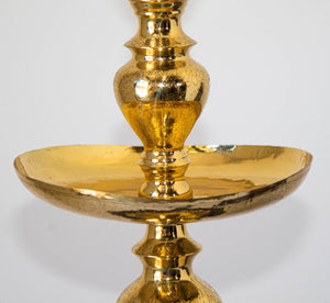 Vintage Polished Brass Moroccan Pillar Candle Holder
