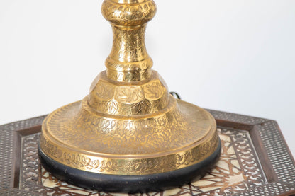 Vintage Polished Etched Solid Brass Candle Holder Table Lamp India