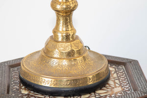 Vintage Polished Etched Solid Brass Candle Holder Table Lamp India