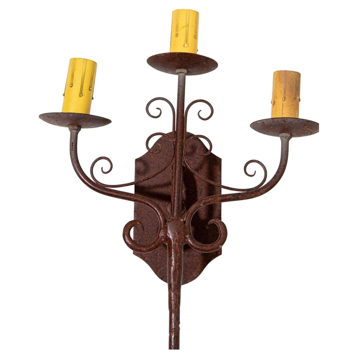 Pair of Vintage Spanish Revival Wrought-Iron Three-Light Wall Sconces — detail view 12