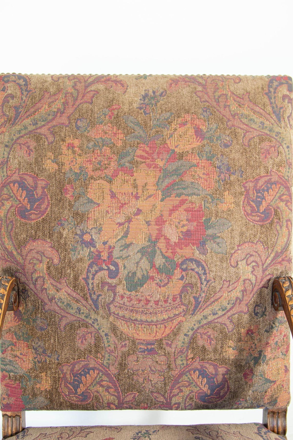 French Baroque Walnut Armchairs with Aubusson Upholstery, Circa 1930 — detail view 5