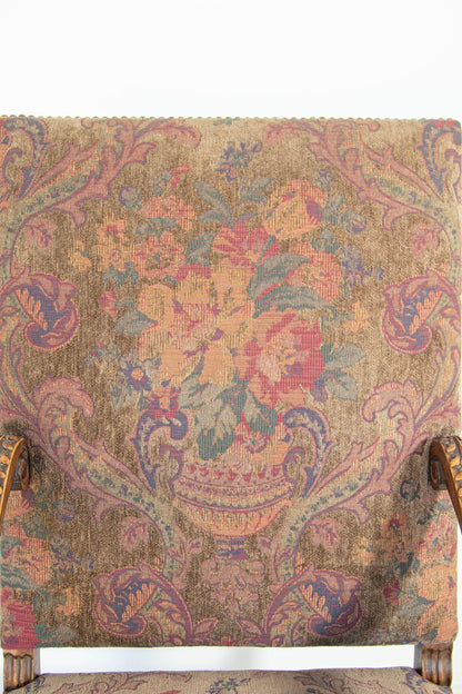 French Baroque Walnut Armchairs with Aubusson Upholstery, Circa 1930 — detail view 5