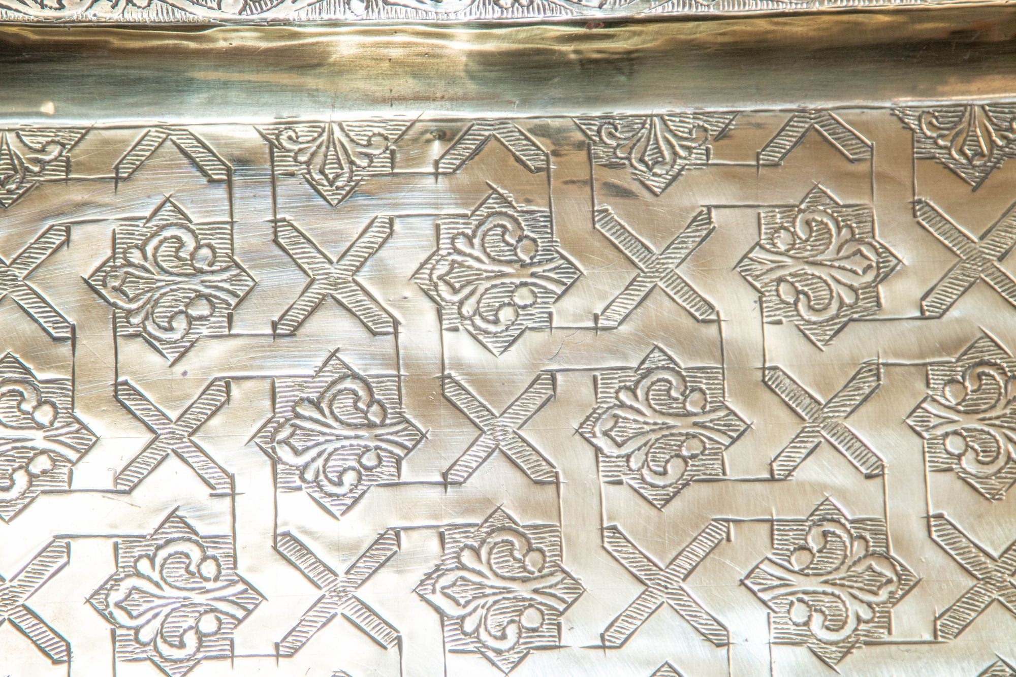 1940s Moroccan Brass Tray Rectangular Shape Polished Gold Brass Serving Platter