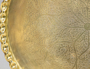 Antique Islamic Mughal Rajasthani Large Moorish Round Brass Tray with Crest Edges 30 in.