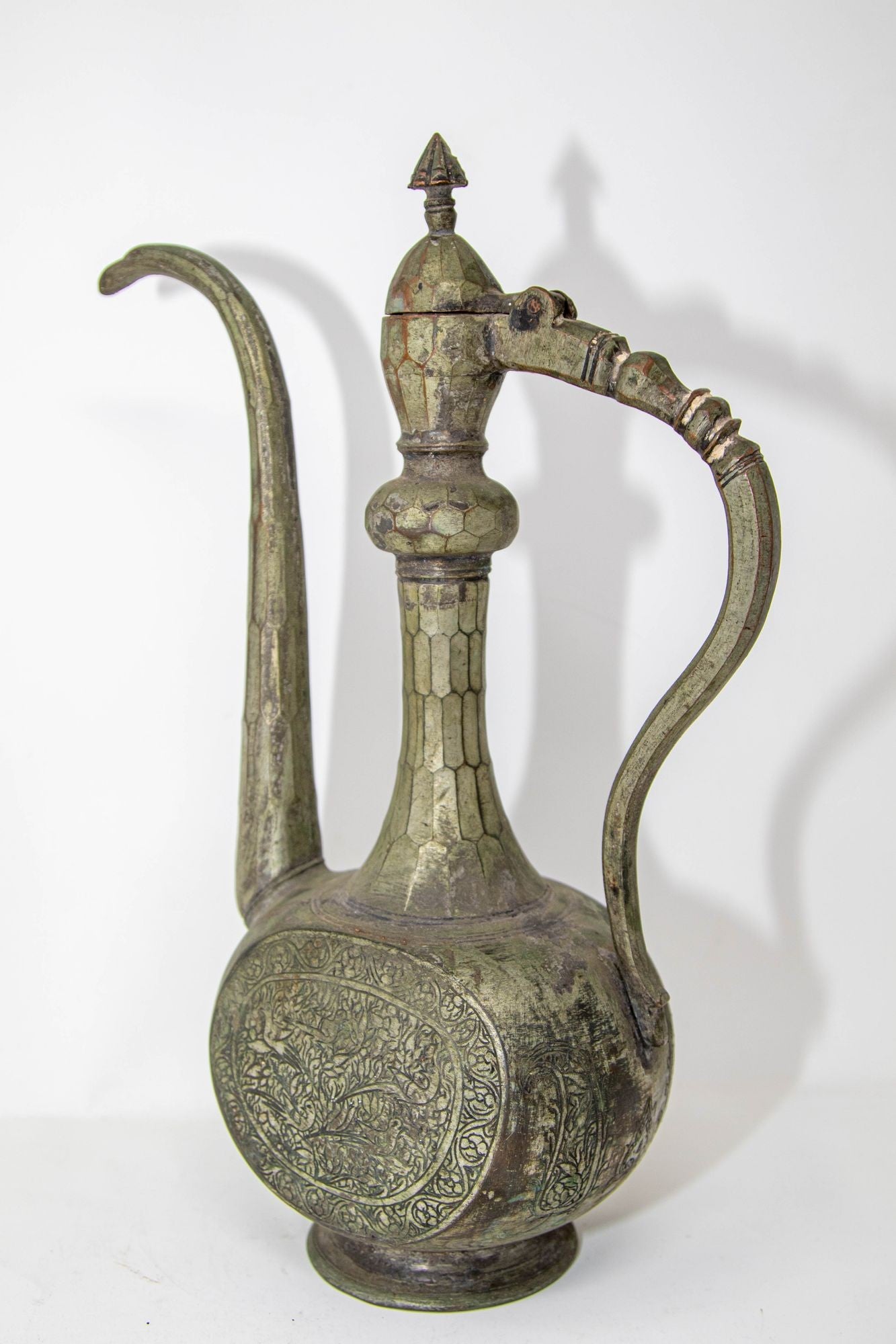 Antique Islamic Middle Eastern Qajar Persian Tinned Metal Ewer 19th Century
