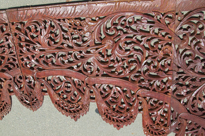 Antique Hand-Carved Teak Wood Arched Asian Wall Panel, Moorish Design, 1940