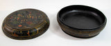 Chinese Export Large Round Box Black Lacquered Gilt Painted Covered Box 1950s