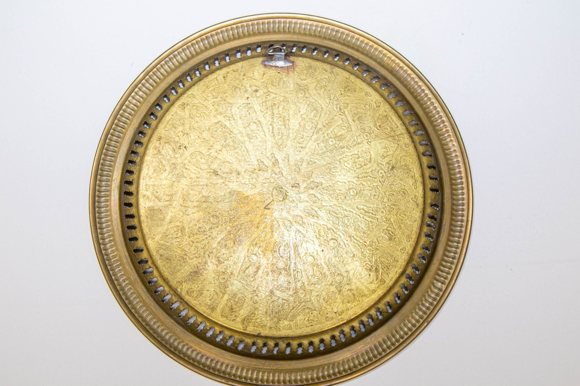 1940s Brass Moroccan Tray Hand Hammered Moorish Islamic Metalwork 13.5 in. D.