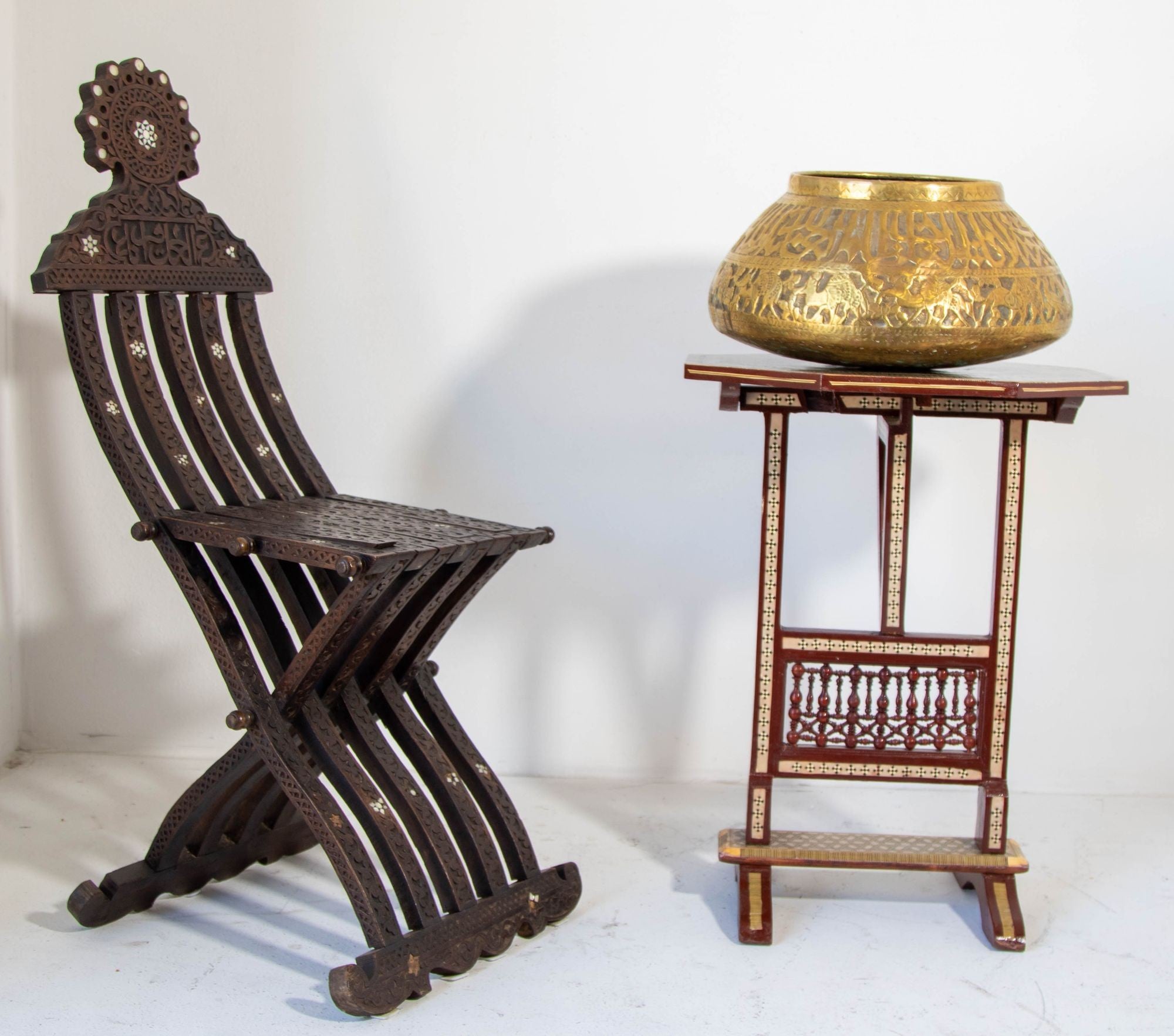 Large Islamic Brass Vessel Egyptian Moorish Round Brass Polished Bowl 19th c.