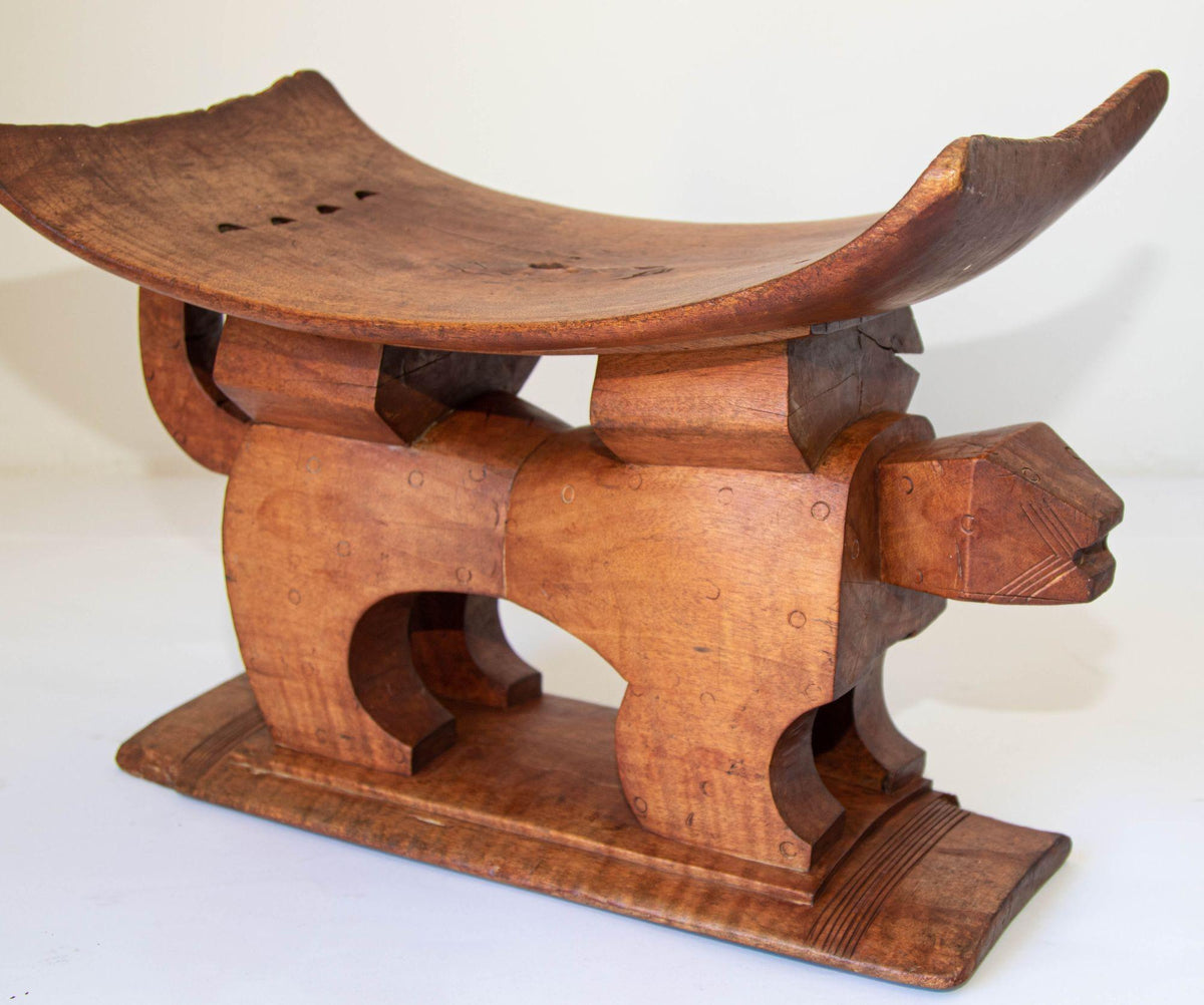 Antique Ghanian Ashanti Style Stool with Leopard Carved, Africa — additional view 4