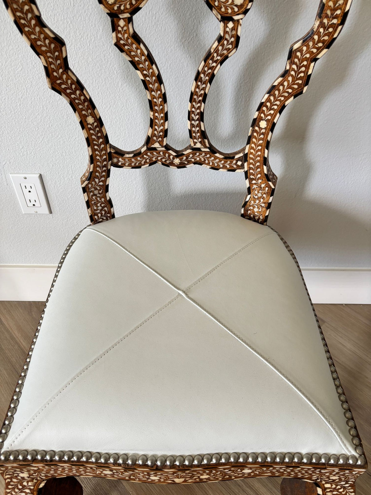 Pair of Anglo-Indian Bone-Inlaid Teakwood Side Chairs Mughal Revival