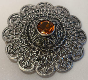 Ottoman Style Turkish Silver Brooch or Veil Pin with Moorish Filigree Lace