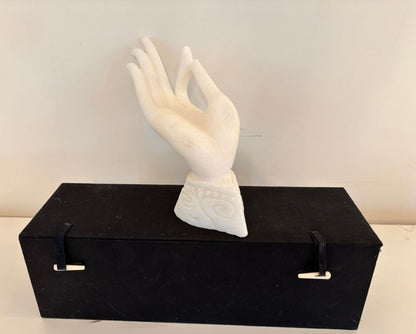Vintage Alabaster Gyan Mudra Buddha Meditation Hand Sculpture in Box