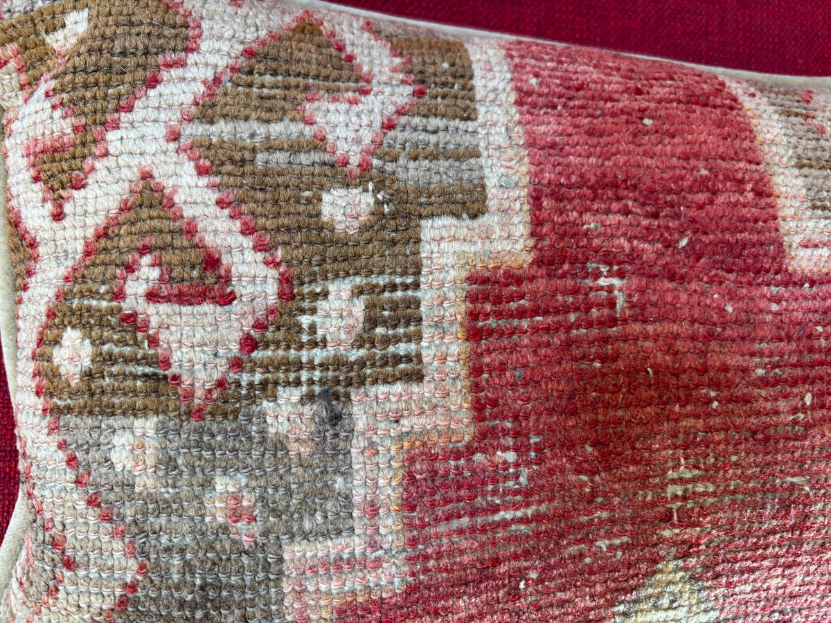 1940s Antique Tabriz Persian Rug Pillow with Geometric Motifs