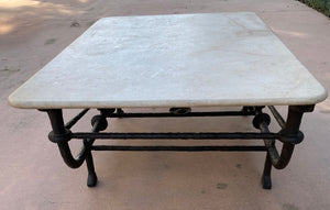 Paul Ferrante Sculptural Etruscan Forged Hammered Iron Coffee Table with Stone
