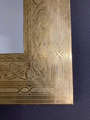 Moroccan Wall Mirror Etched Brass Vintage 1970s