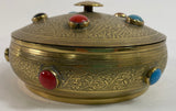 Vintage Moroccan Jewelled Trinket Brass Round Box with Beads