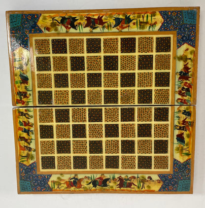 Vintage Persian Micro Mosaic Chess Box, Handcrafted Fruitwood, 1950s