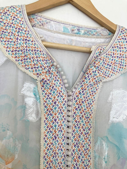 Vintage Moroccan Kaftan in Turquoise and Gold Floral Cheer Fabric